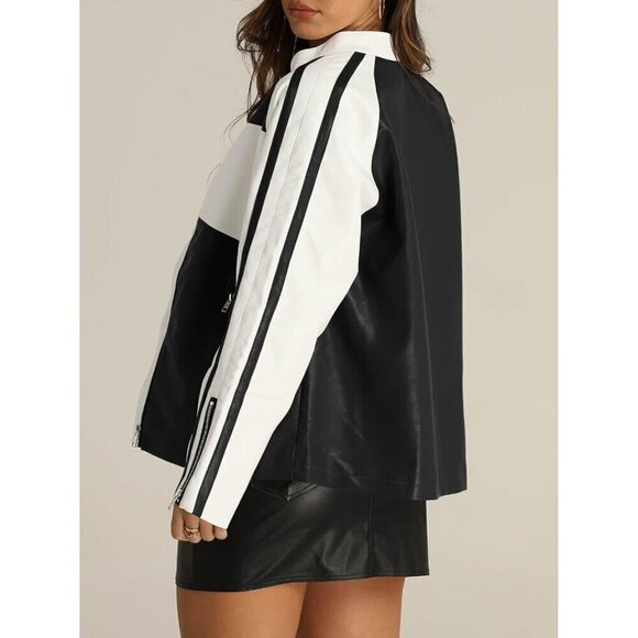 Tankaneo Womens Faux Leather Black Jackets Zip up Jackets coat - Picture 4 of 6